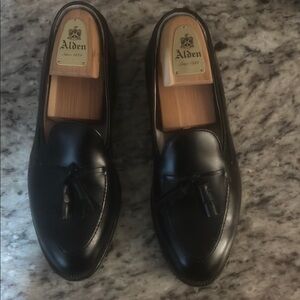Alden Black Leather Penny Loafers with Moccasin-Style